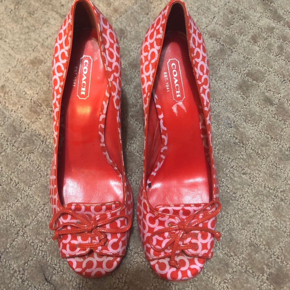 Coach heels, coral and orange, worn a few times